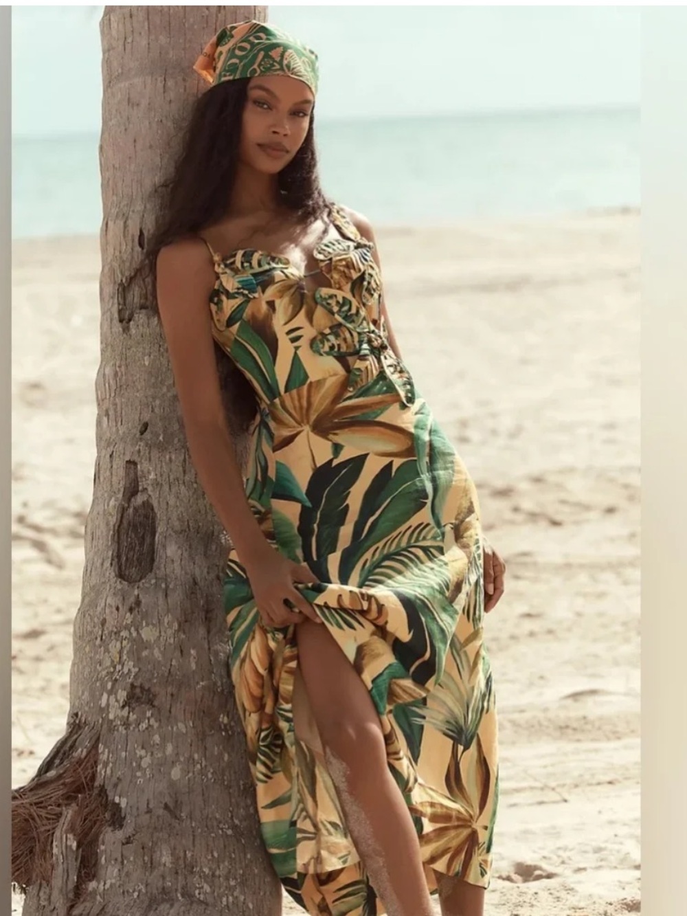 🔥FARM RIO STUNNING Bananart 3D Appliqué Linen Midi Dress Sz XS NEW PriceFirm